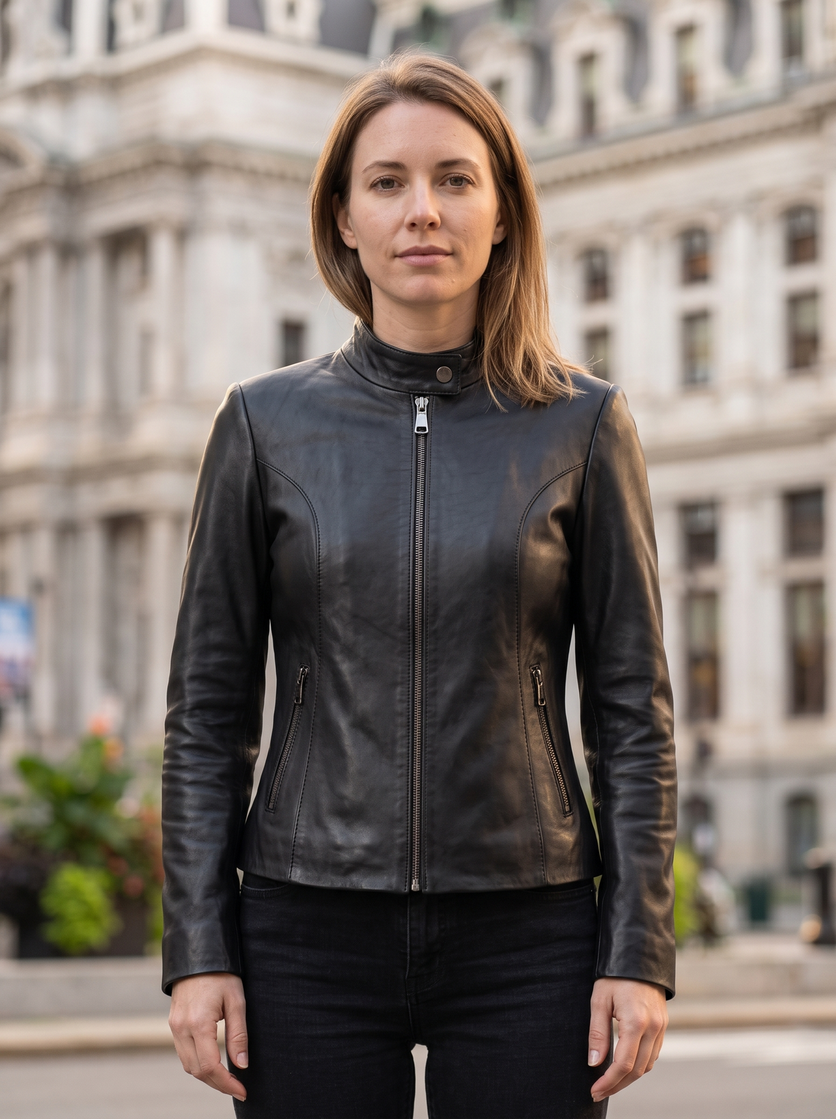 Navaeh Black Motor Biker Leather Jacket For Women