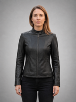 Navaeh Black Motor Biker Leather Jacket For Women