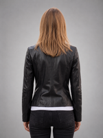 Navaeh Black Motor Biker Leather Jacket For Women