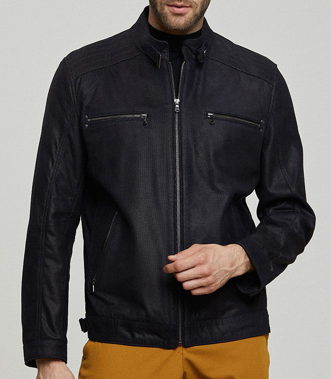 Navy Blue Maxim Men Leather Jacket