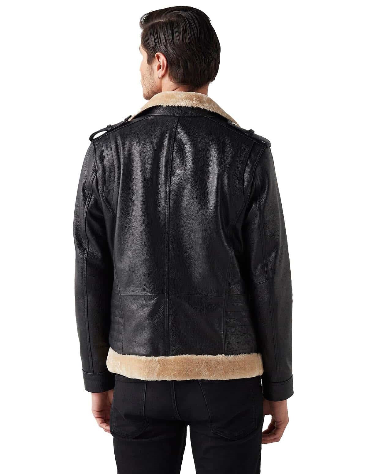 Ezekiel Black Fur Blazer Leather Jacket For Men