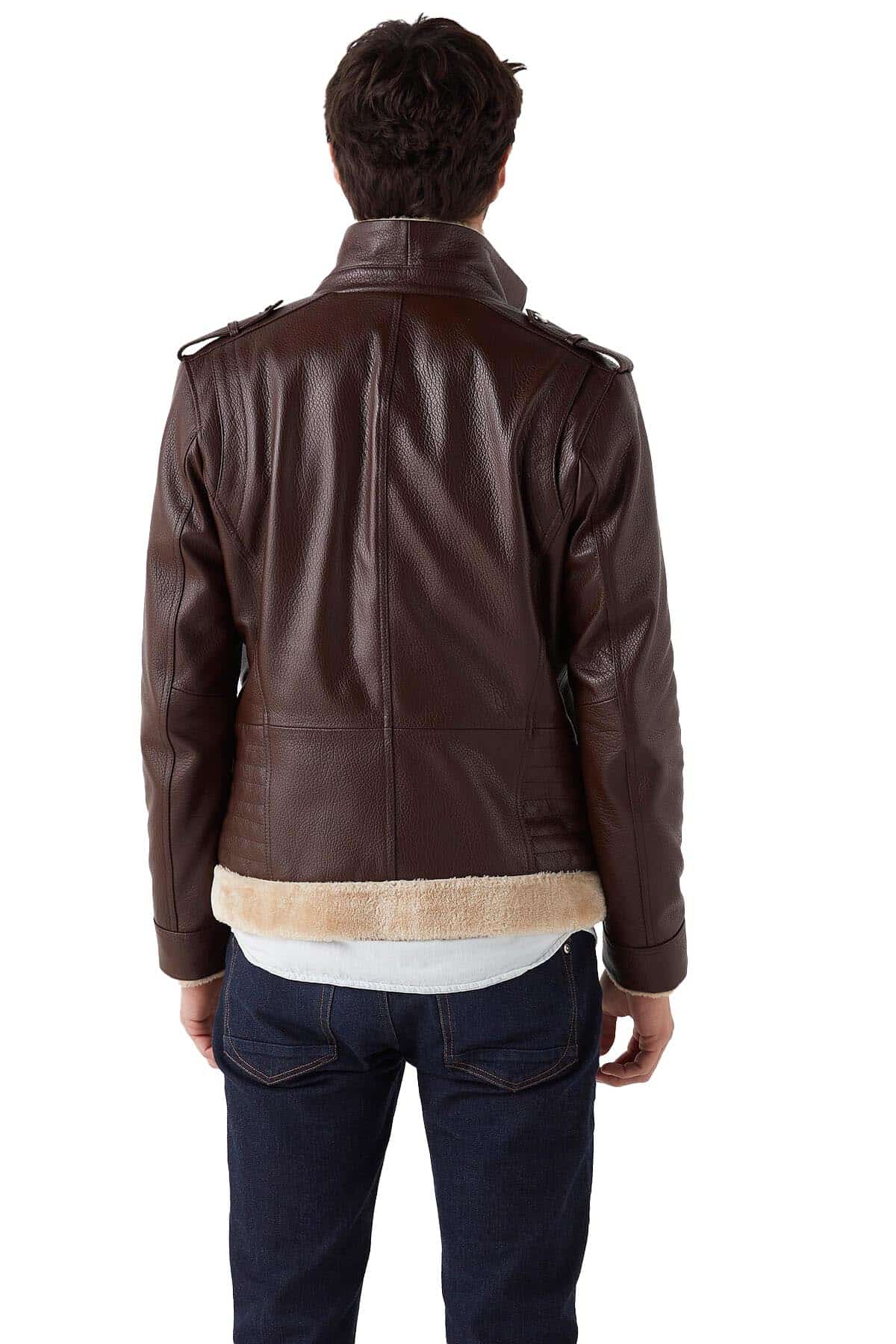 Damian Brown Fur Shearling Leather Jacket For Men
