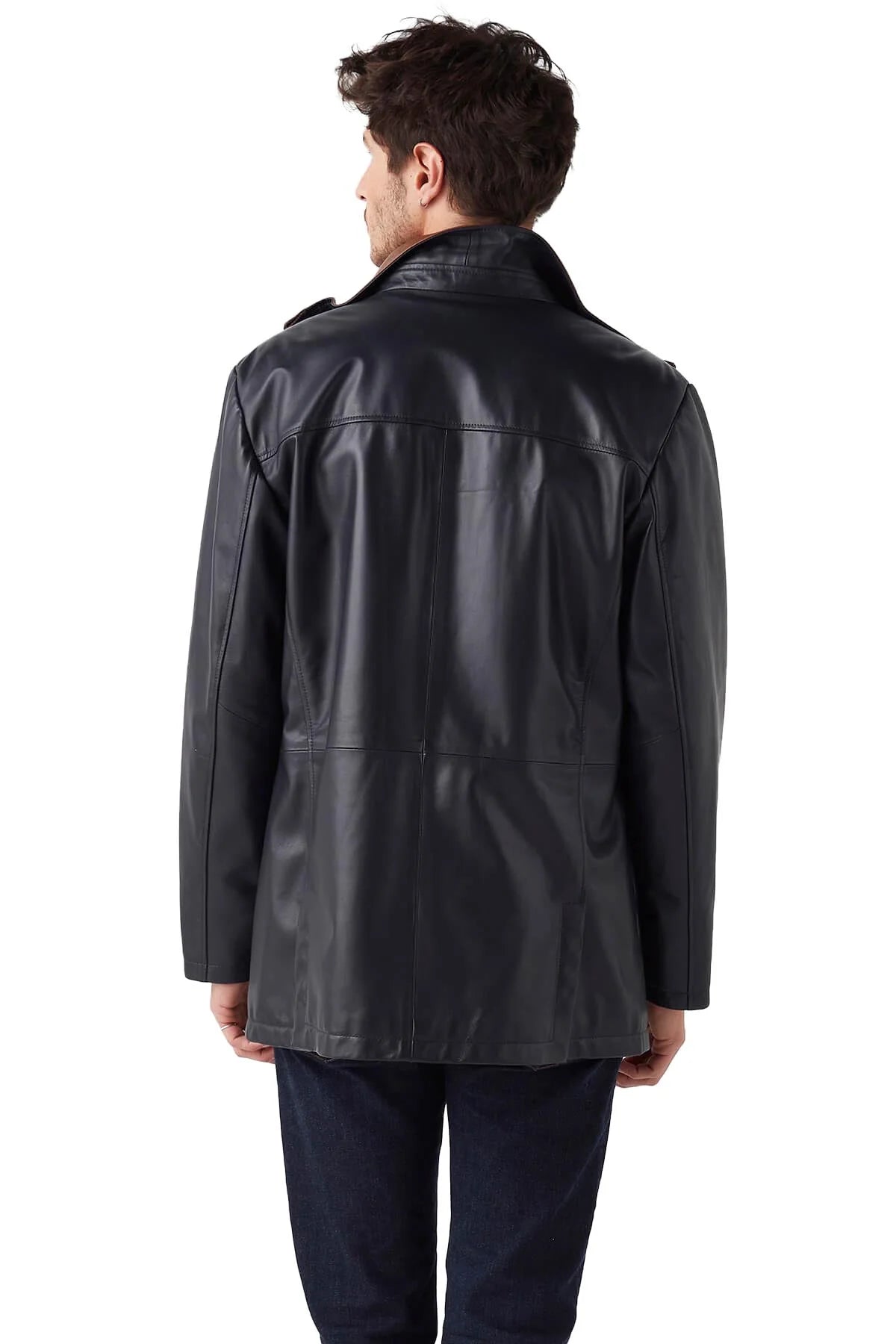 Xavier Black Long Leather Jacket For Men