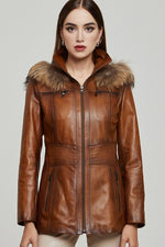 Barbara Waxed Brown Leather Coat for Women