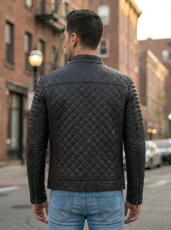 Noah Black Quilted Leather Jackert For Men