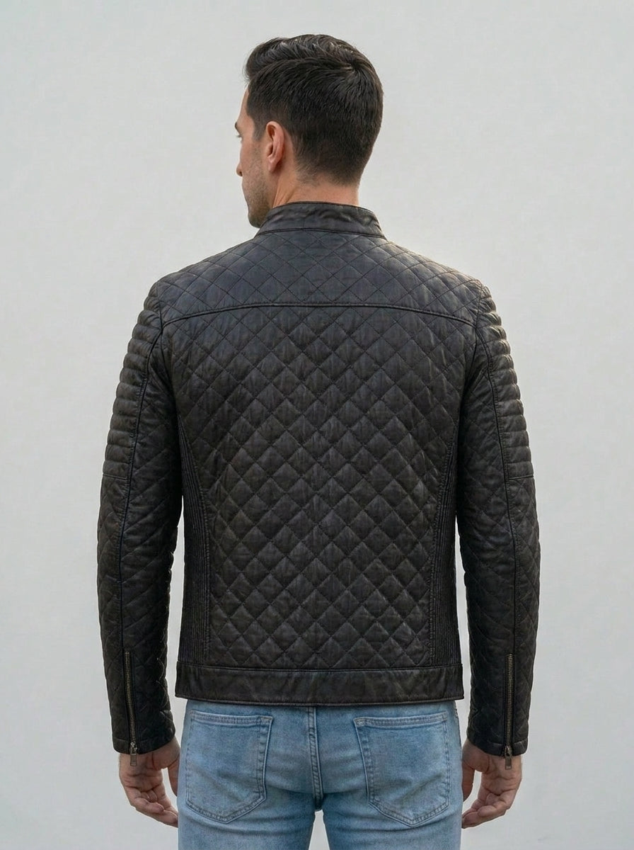 Noah Black Quilted Leather Jackert For Men
