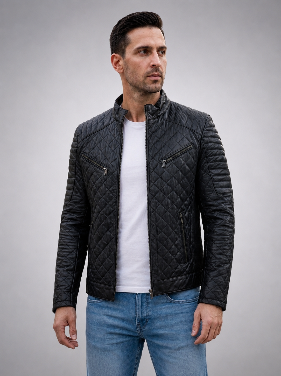 Noah Black Quilted Leather Jackert For Men