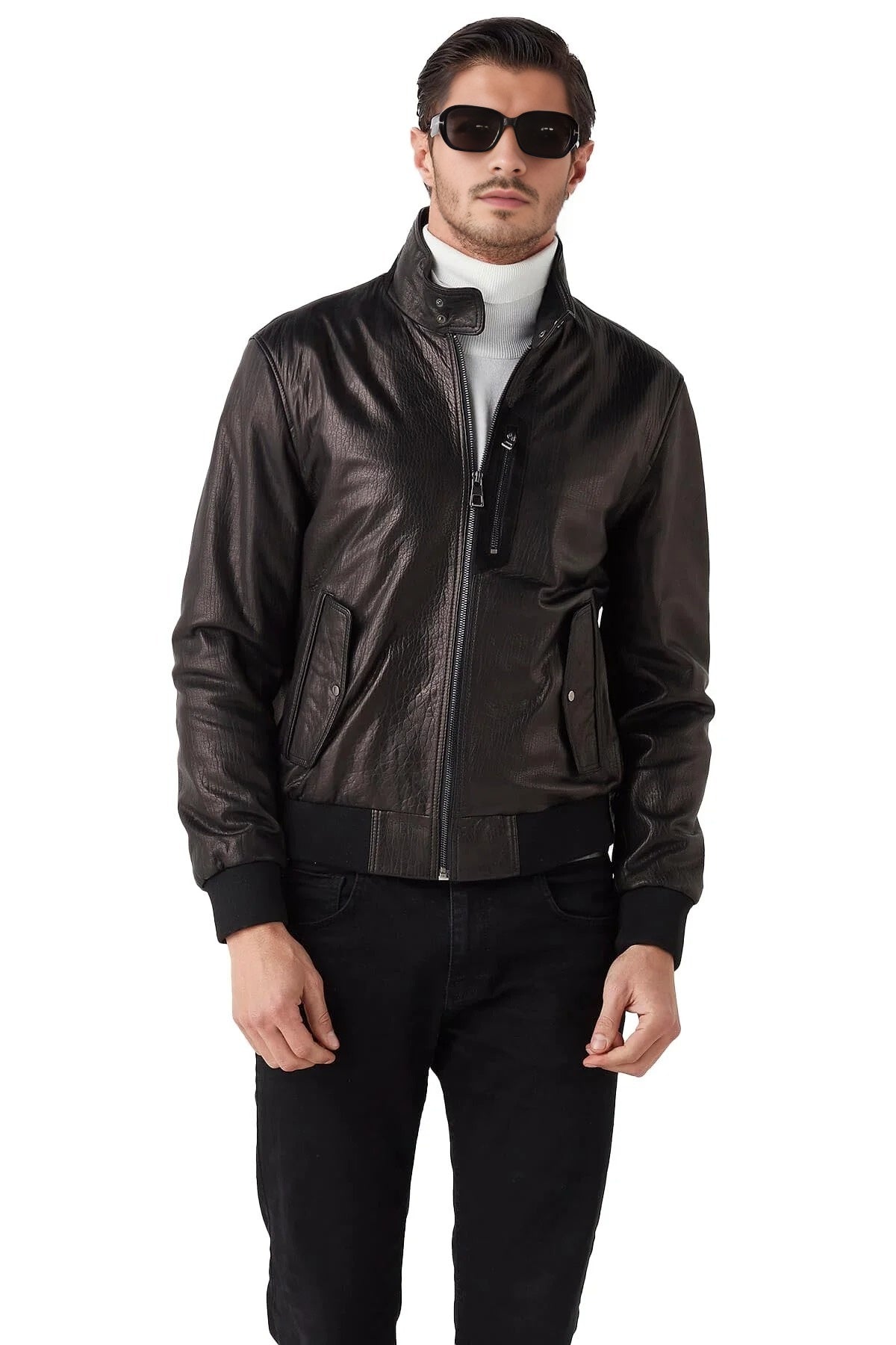 Chosen Black Bomber Leather Jacket For Men