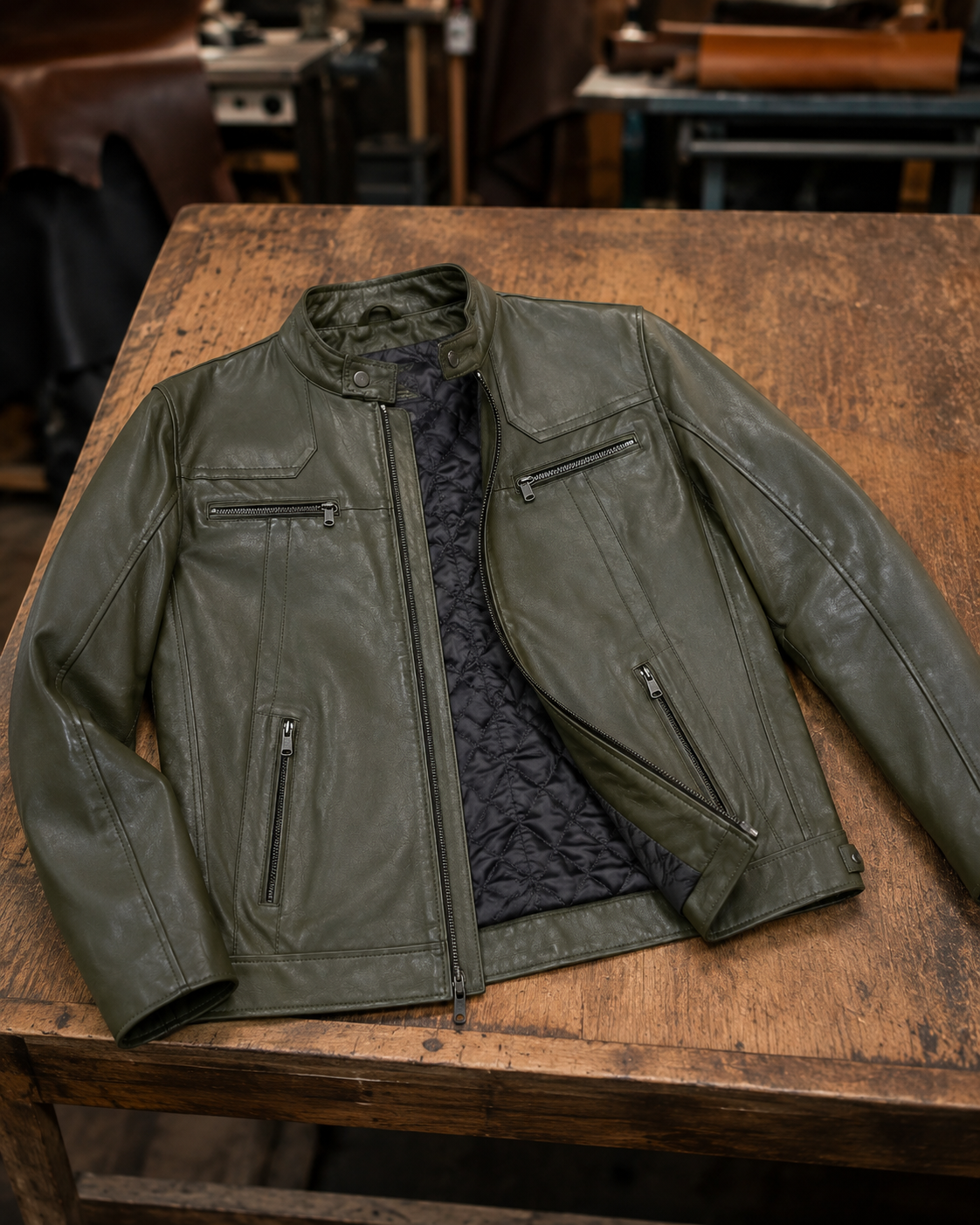 Olive Valor Premium Leather Jacket