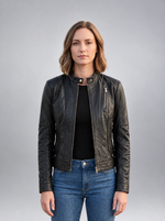 Olivia Black Bike Rider Leather Jacket For Women