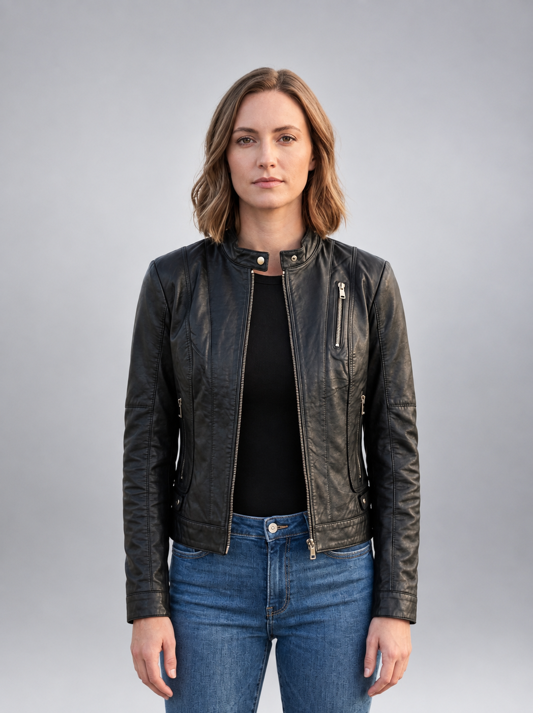 Olivia Black Bike Rider Leather Jacket For Women
