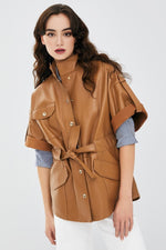 Brown Goldy Leather Jacket For Women's