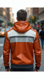 Orange White Leather Jacket For Men