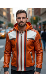 Orange White Leather Jacket For Men