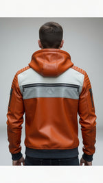 Orange White Leather Jacket For Men