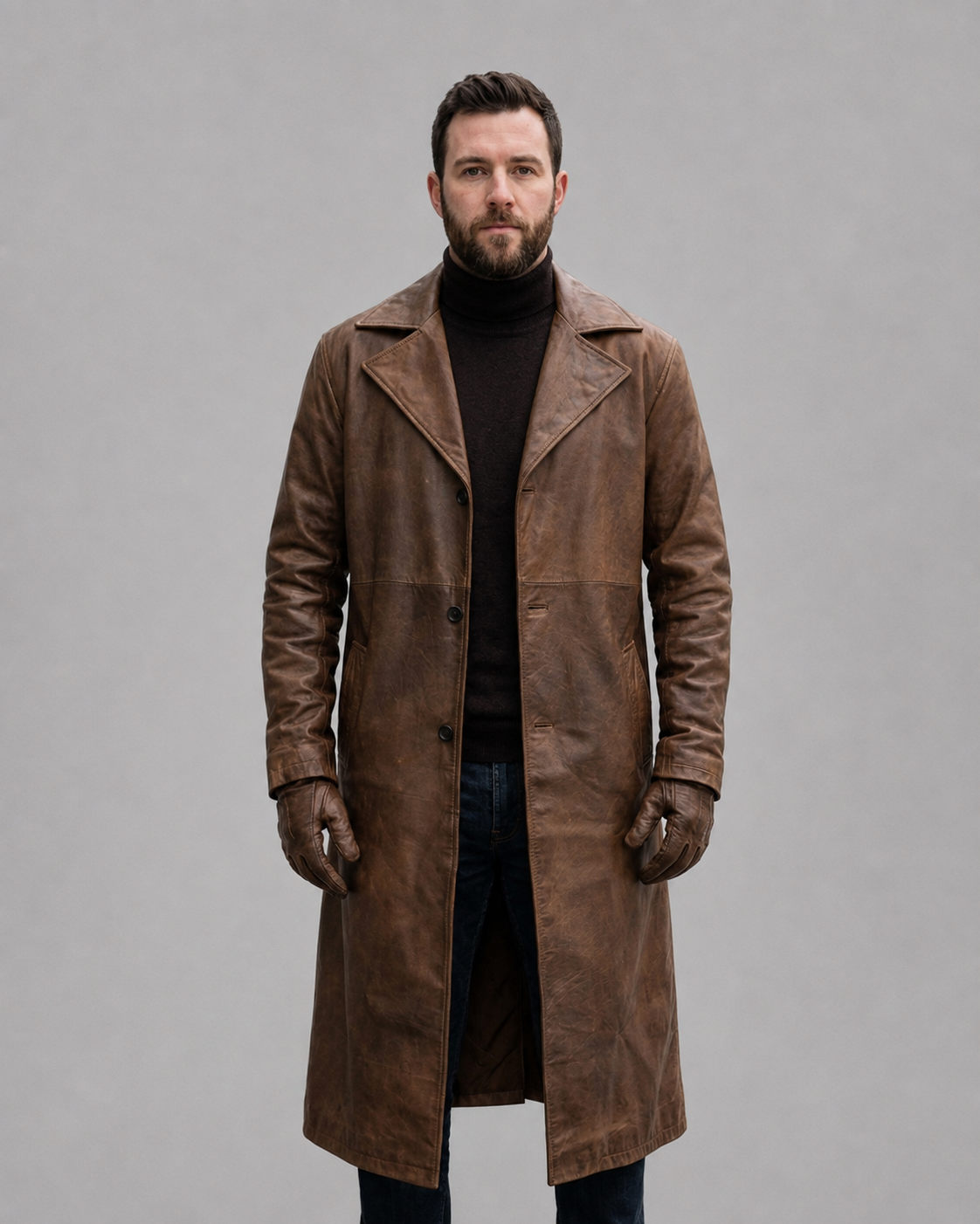 Orlando Waxed Brown Leather Coat For Men