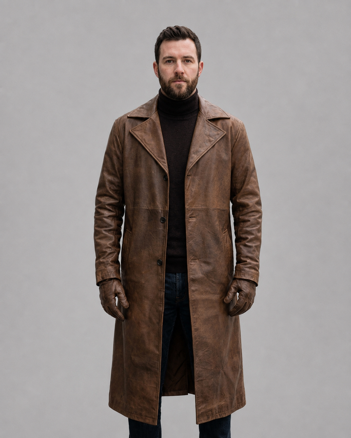 Orlando Waxed Brown Leather Coat For Men