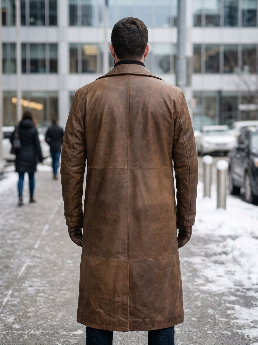 Orlando Waxed Brown Leather Coat For Men