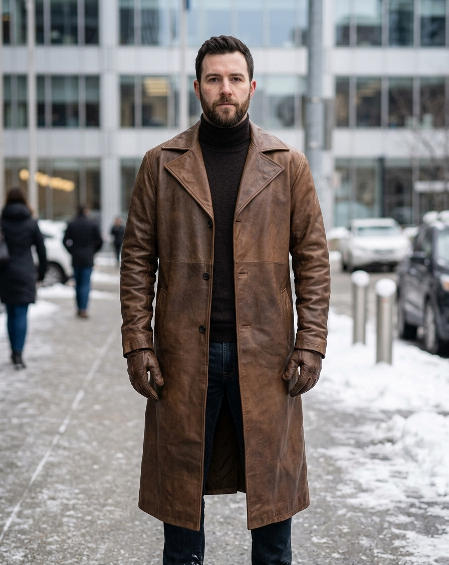 Orlando Waxed Brown Leather Coat For Men