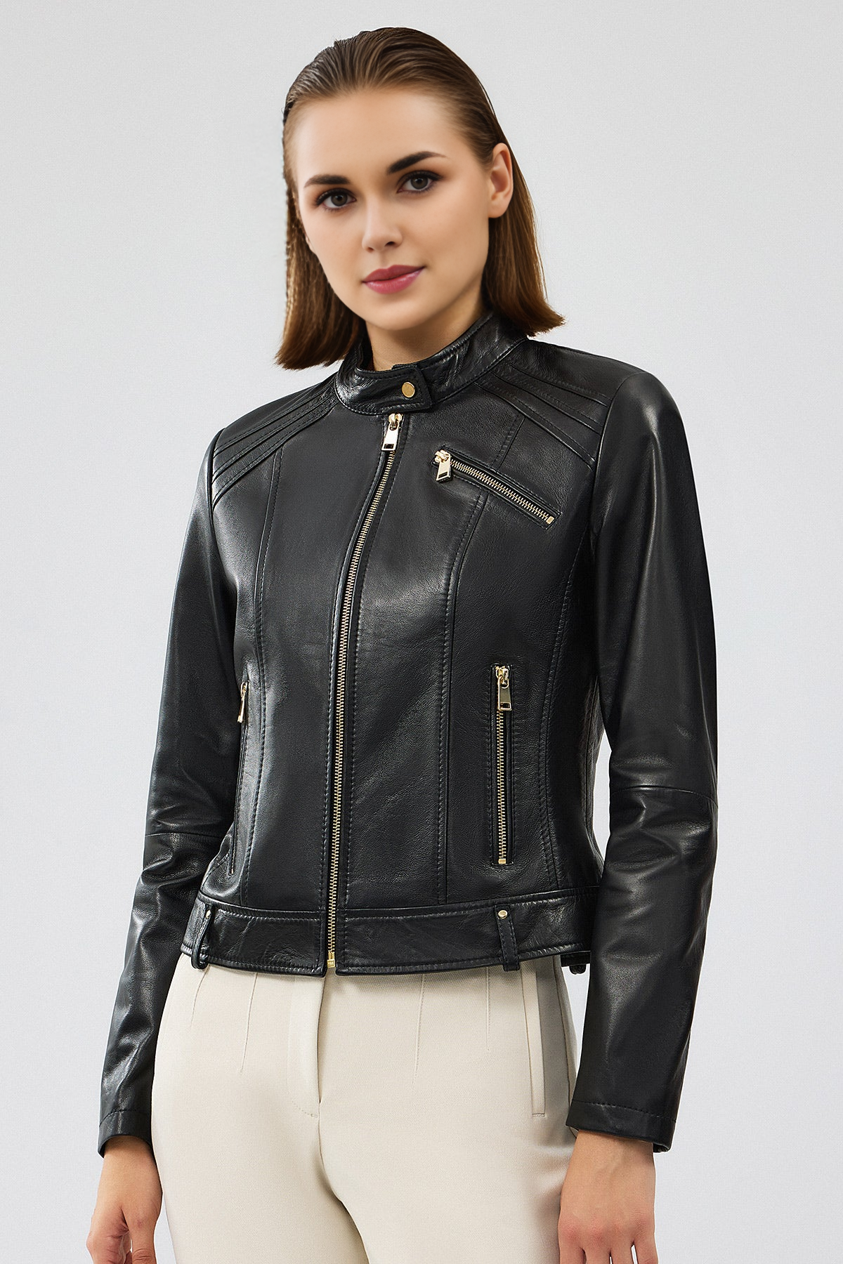 Heidi Women's Short Black Leather Jacket