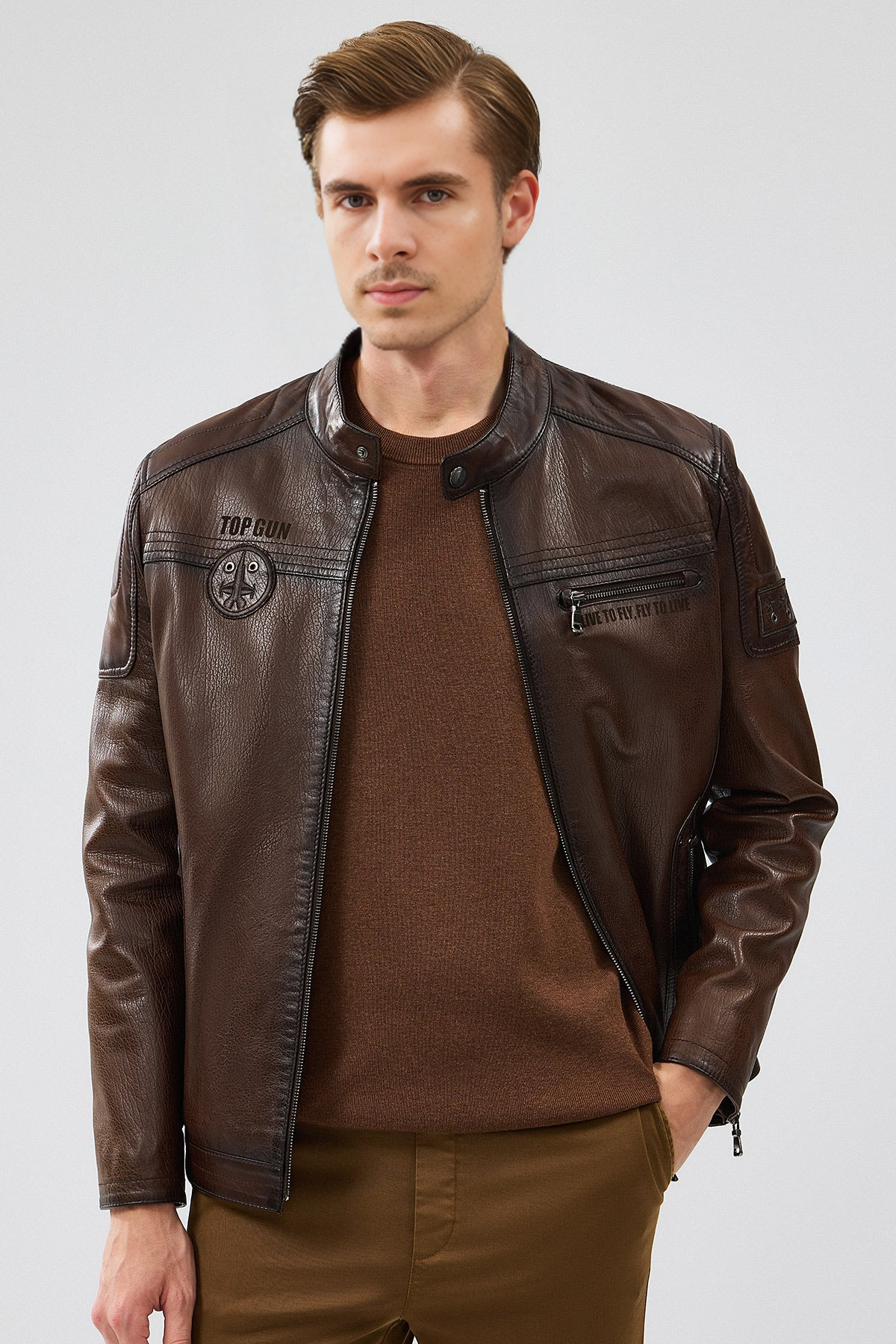 Kawhi Brown Slim-Fit Men's Leather Jacket