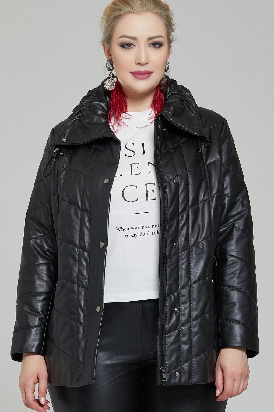 Sophia Black High Collar Leather Jacket For Women