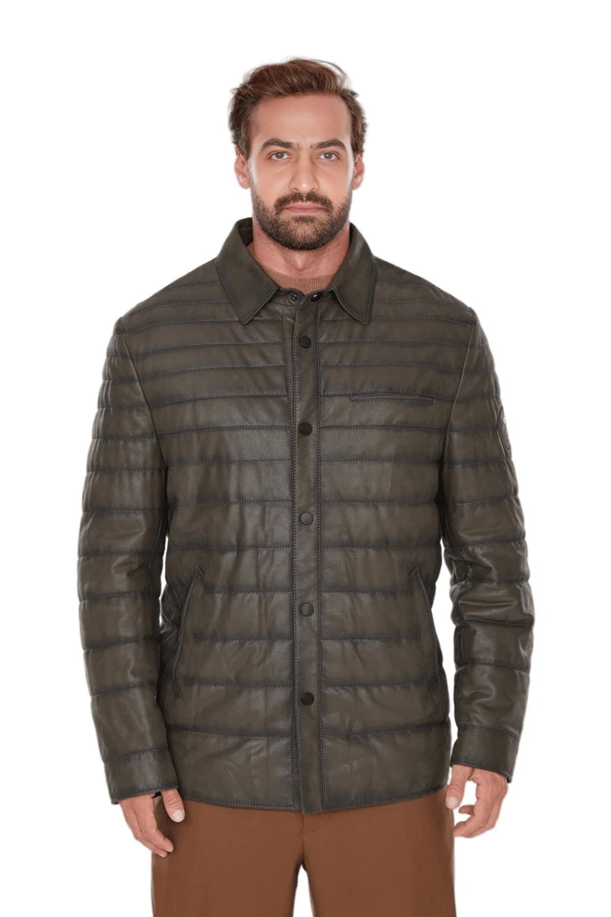 Jack Green Puffer Leather Jacket For Men