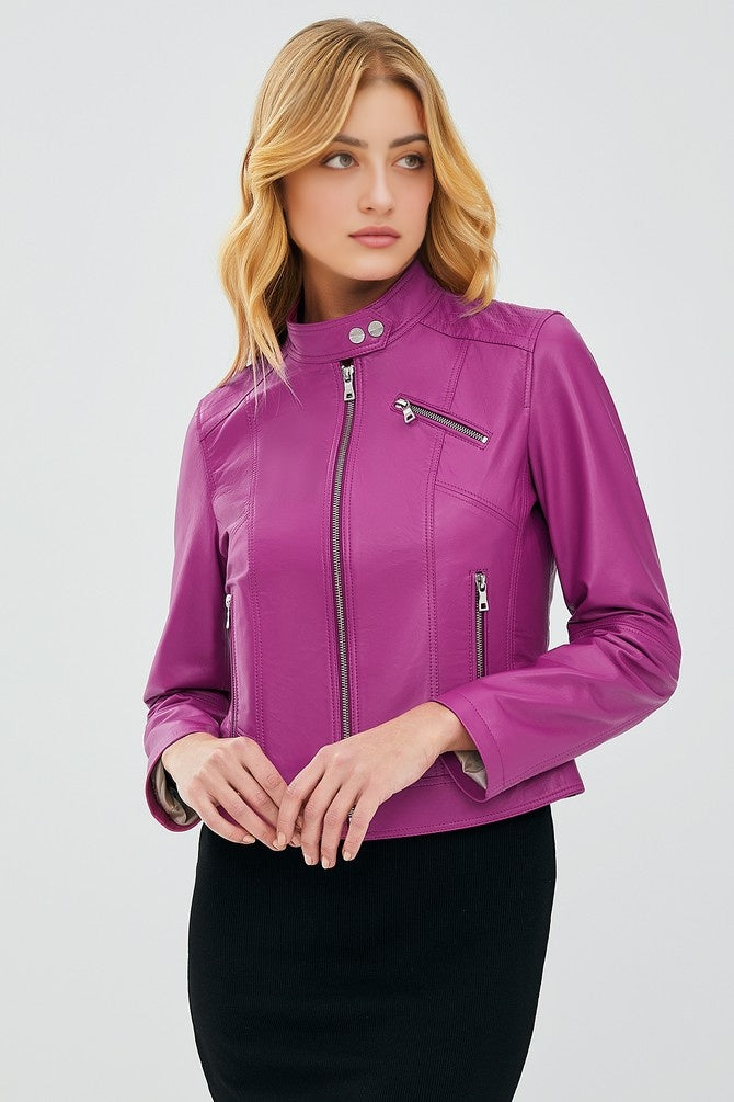 Karina Pink Leather Jacket For Women