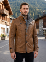 Parka Brown Fur Leather Coat For Men