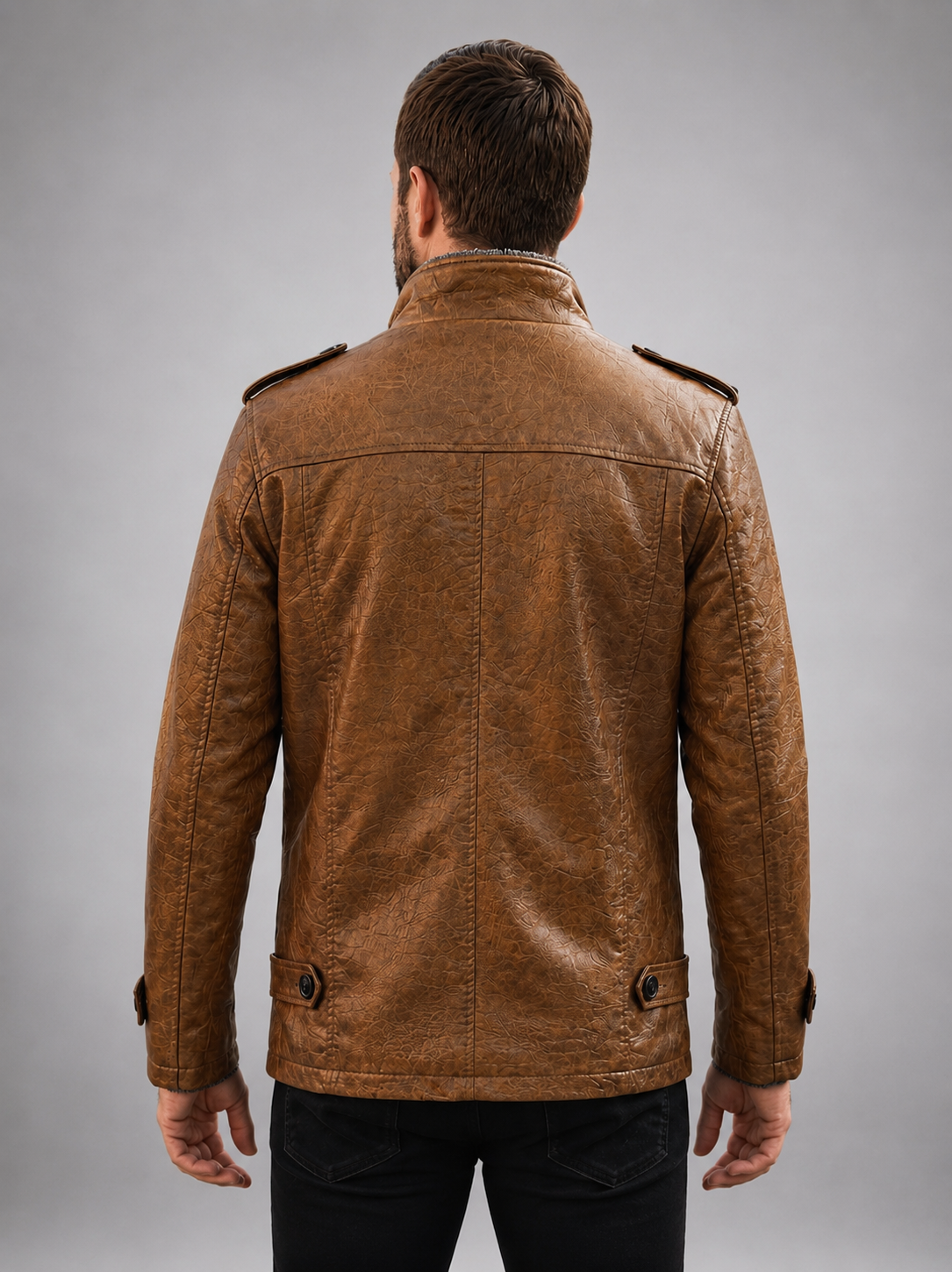 Parka Brown Fur Leather Coat For Men