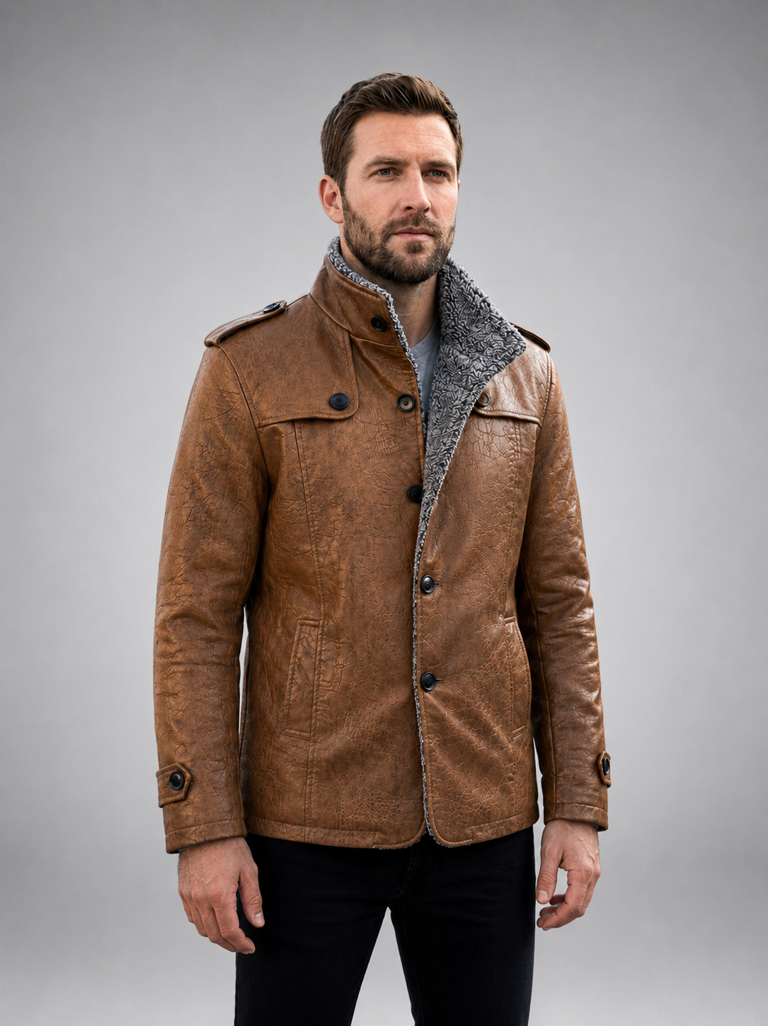 Parka Brown Fur Leather Coat For Men