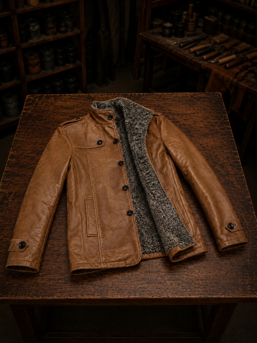 Parka Brown Fur Leather Coat For Men