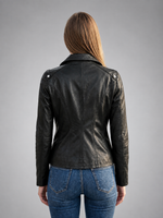 Patricia Stylish Collar Black Leather Jacket For Women