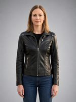 Patricia Stylish Collar Black Leather Jacket For Women