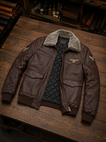 Patrick Brown Fur Collar Leather Jacket For Men