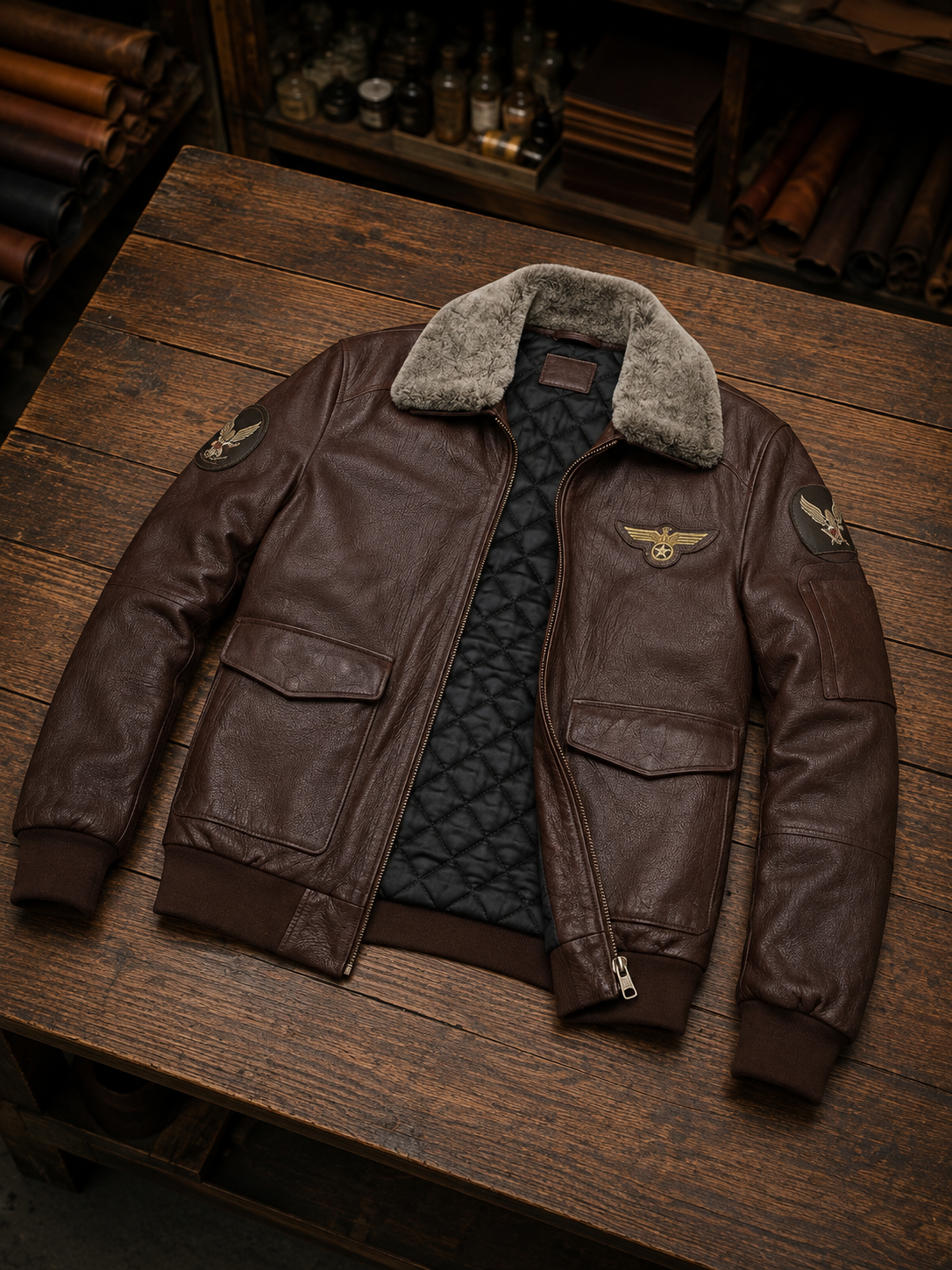 Patrick Brown Fur Collar Leather Jacket For Men