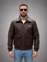 Patrick Brown Fur Collar Leather Jacket For Men