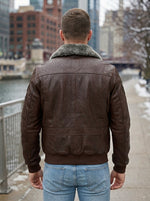 Patrick Brown Fur Collar Leather Jacket For Men
