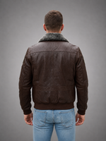 Patrick Brown Fur Collar Leather Jacket For Men