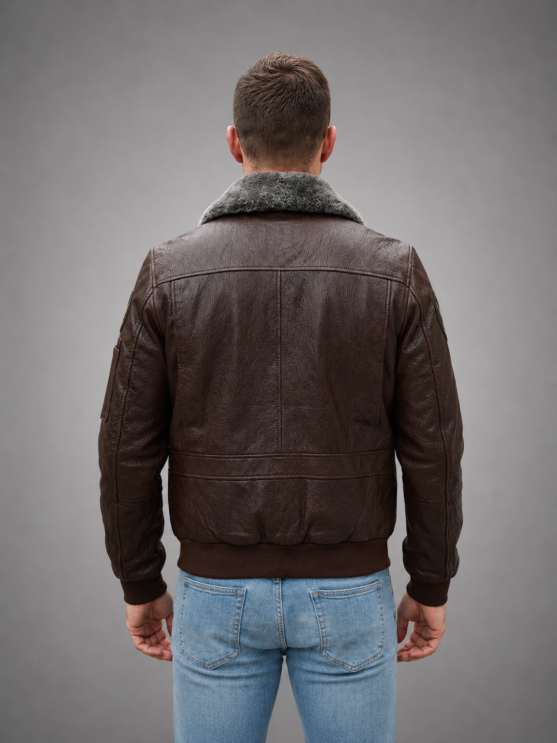 Patrick Brown Fur Collar Leather Jacket For Men