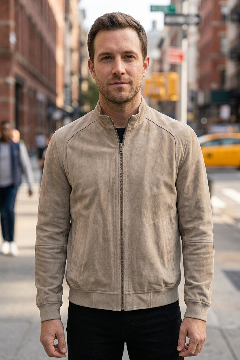 Modern Elegance Beige Suede Style Jacket for Men