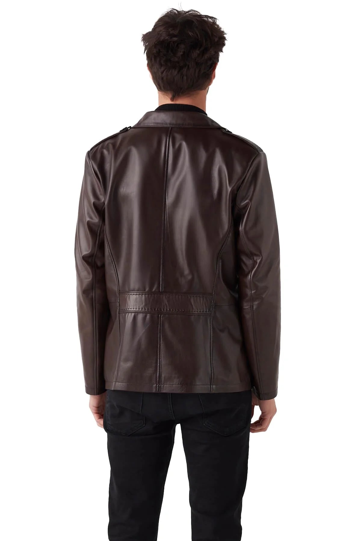 Kingston Brown High Collar Leather Jacket For Men