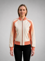 Peach & White Leather Jacket For Women