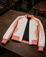 Peach & White Leather Jacket For Women