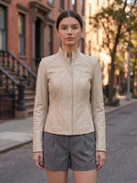 Penelope Beige Leather Jacket For Women