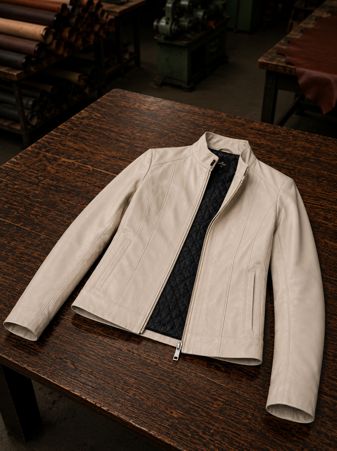 Penelope Beige Leather Jacket For Women