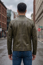 Peter Dark Green Biker Racer Leather Jacket For Men