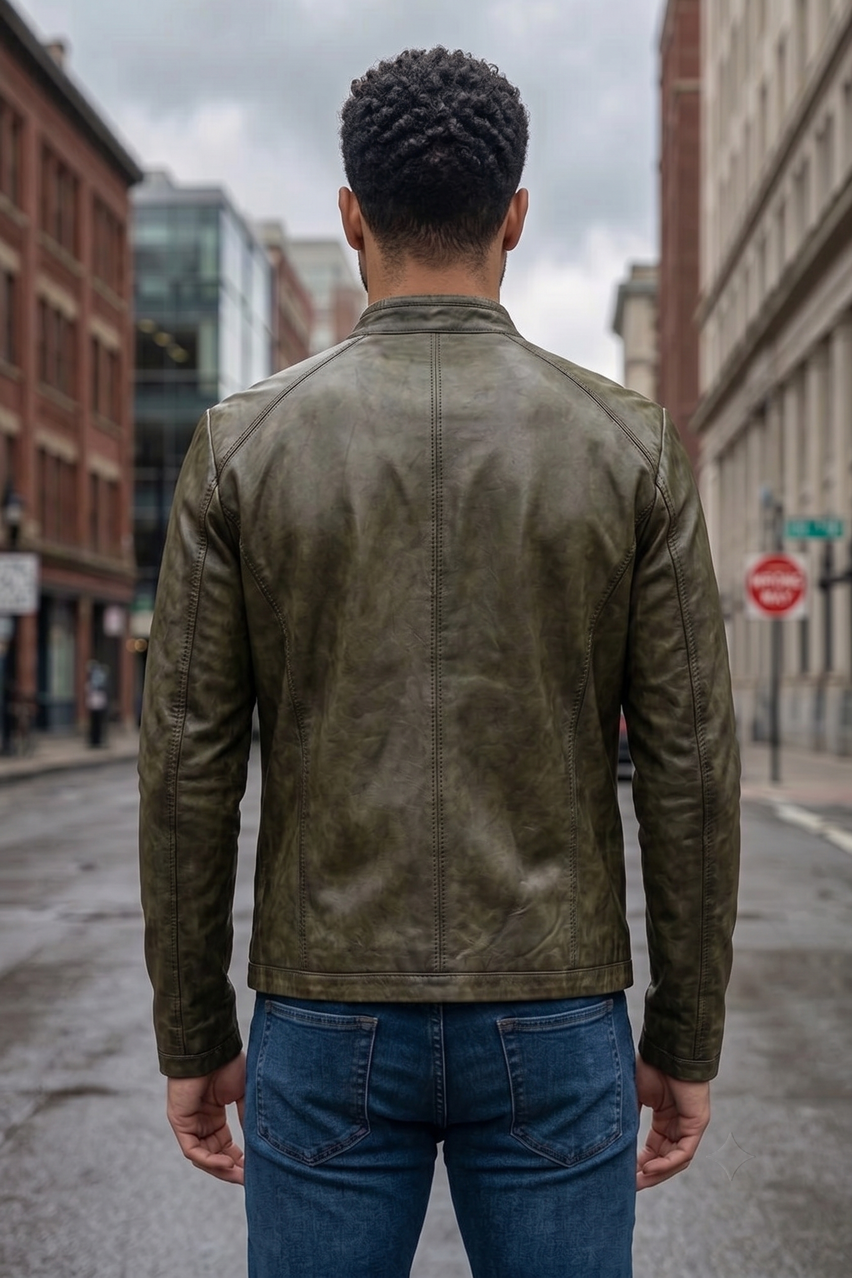 Peter Dark Green Biker Racer Leather Jacket For Men