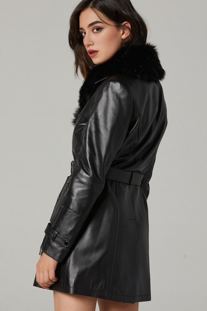 Women Black Leather Coat