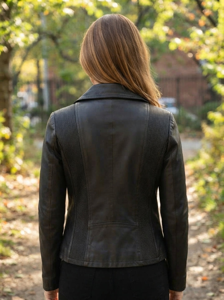 Philadelphia Black Racer Leather Jacket For Women